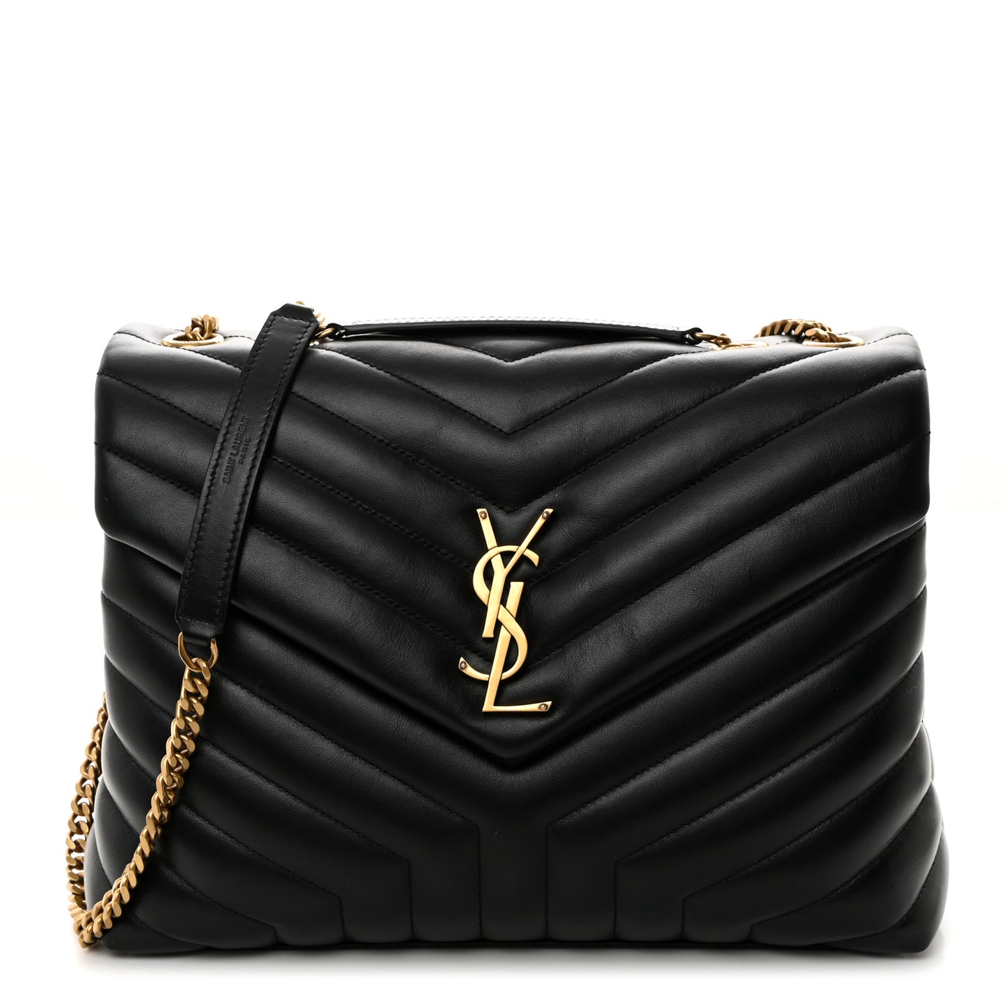 Calfskin Y Quilted Monogram Medium Loulou Chain Satchel Black