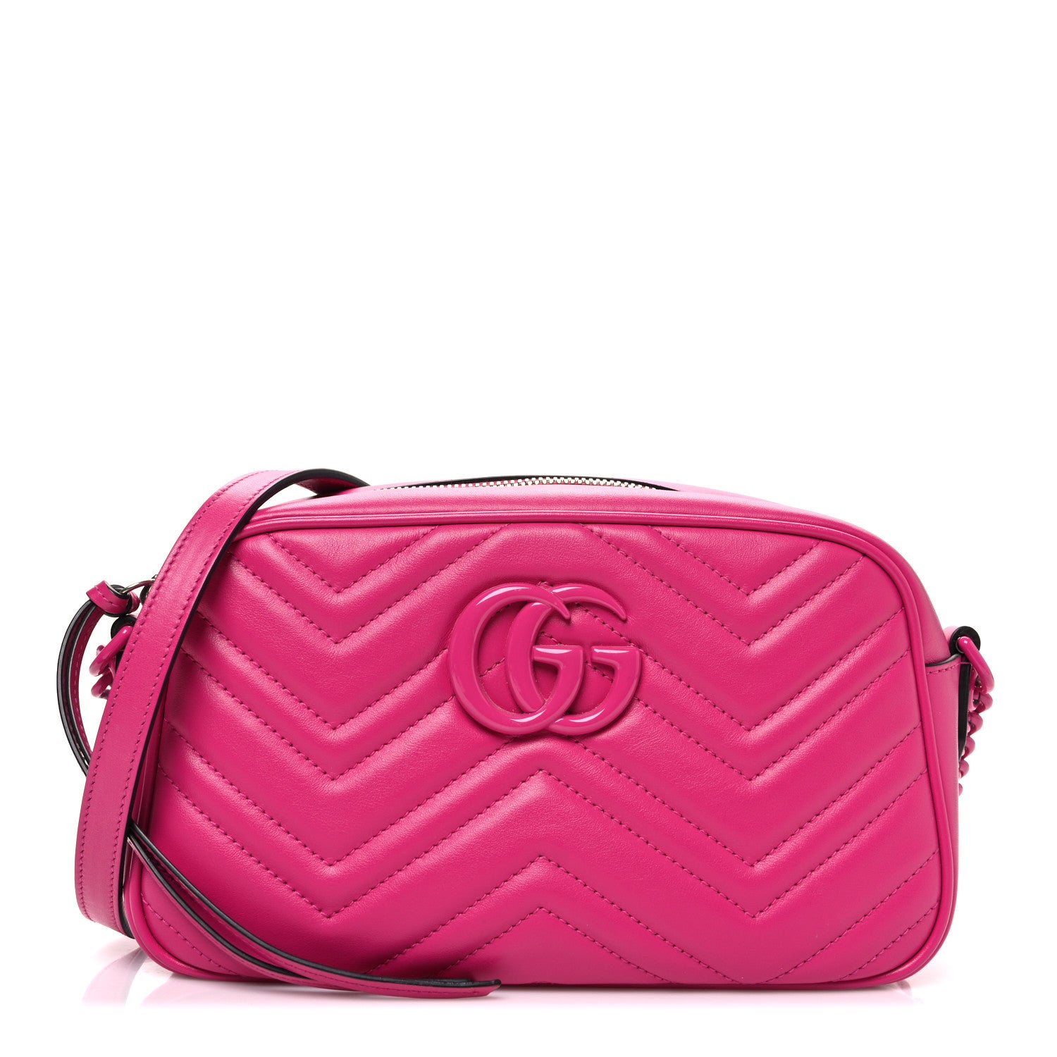Gucci Calfskin Matelasse Monochrome Small GG Marmont Chain Shoulder Bag Classic Fuxia 1 of 10