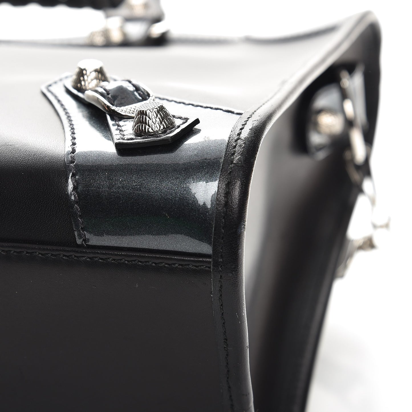 Smooth Calfskin Metallic Patent Giant 12 Silver Hardware City Black Gris