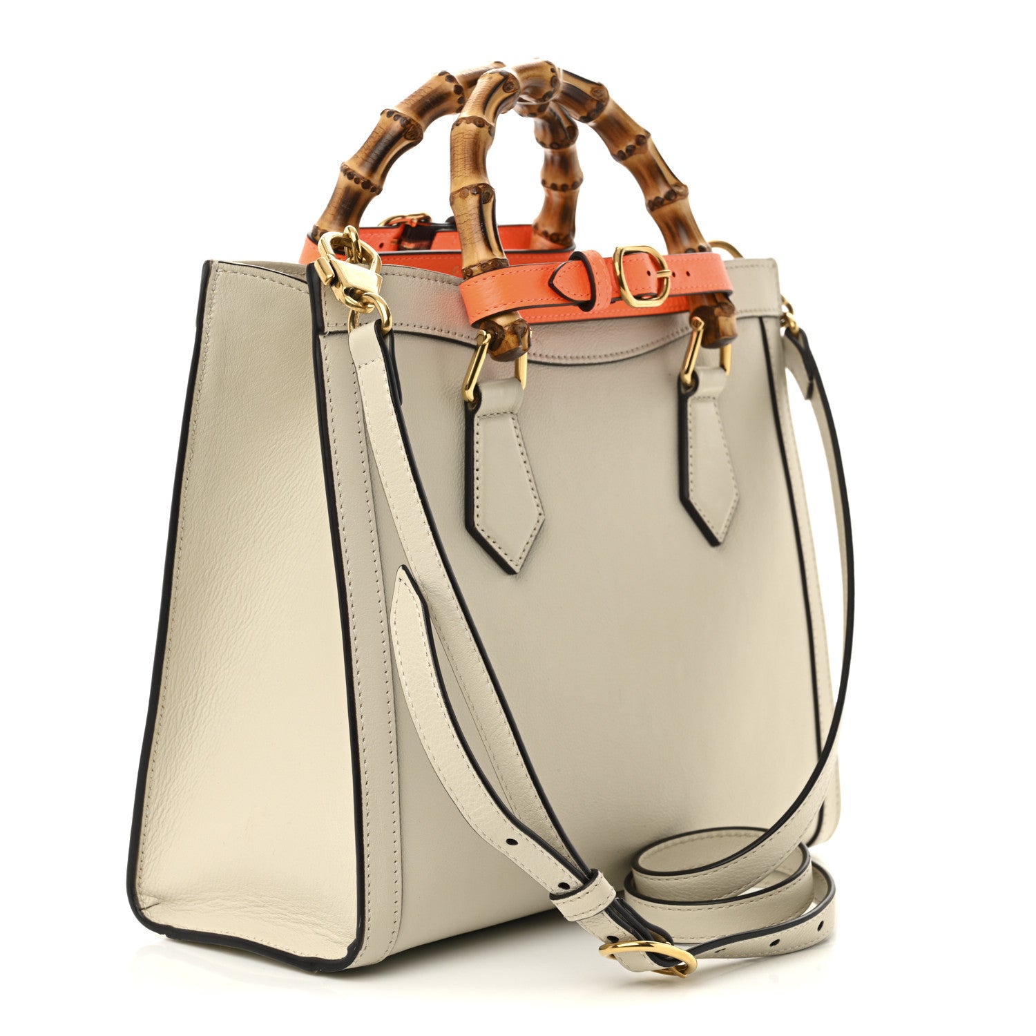 Gucci Wonka Grain Calfskin Small Diana Tote Bag Mystic White Orange Fluo 3 of 15