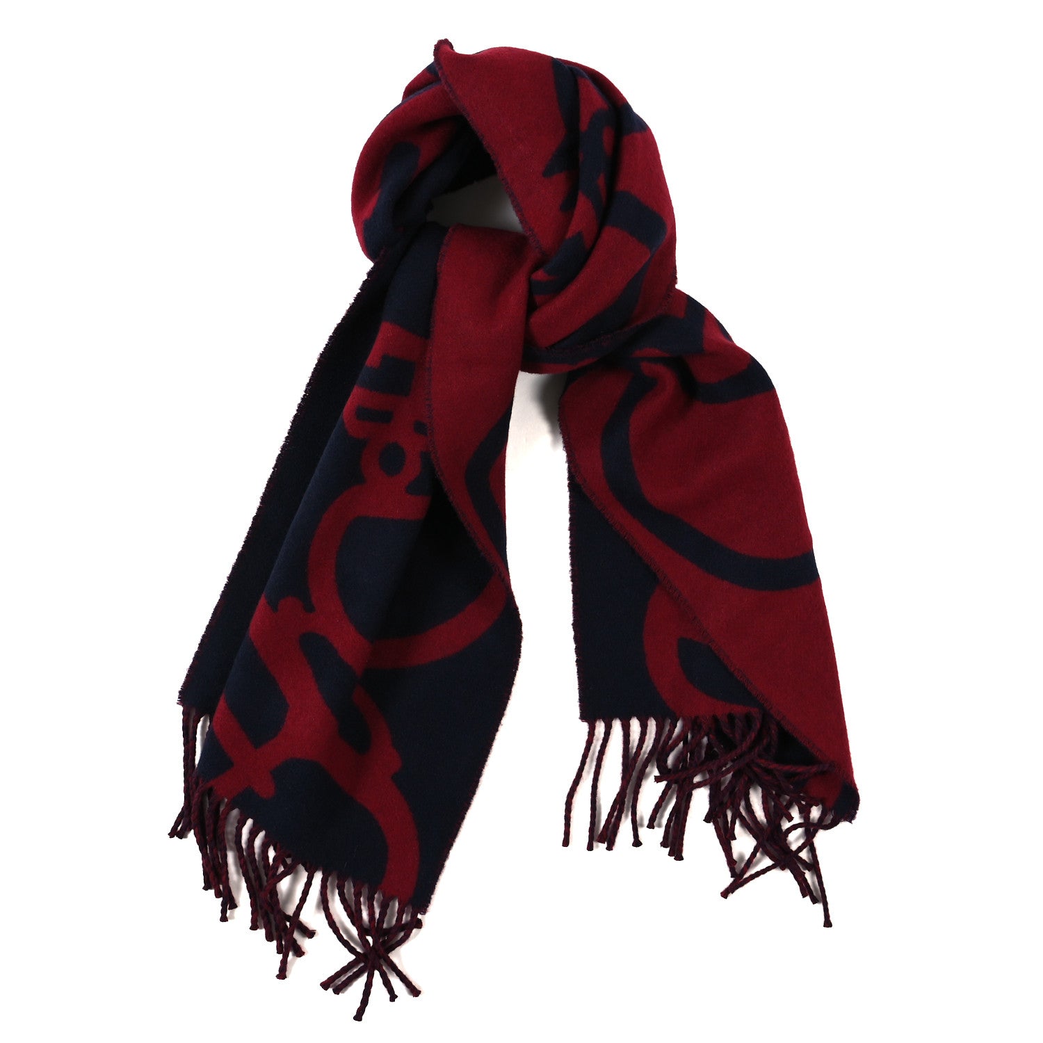 Hermes Cashmere Boucles et Camails Muffler Marine Bordeaux 1 of 3