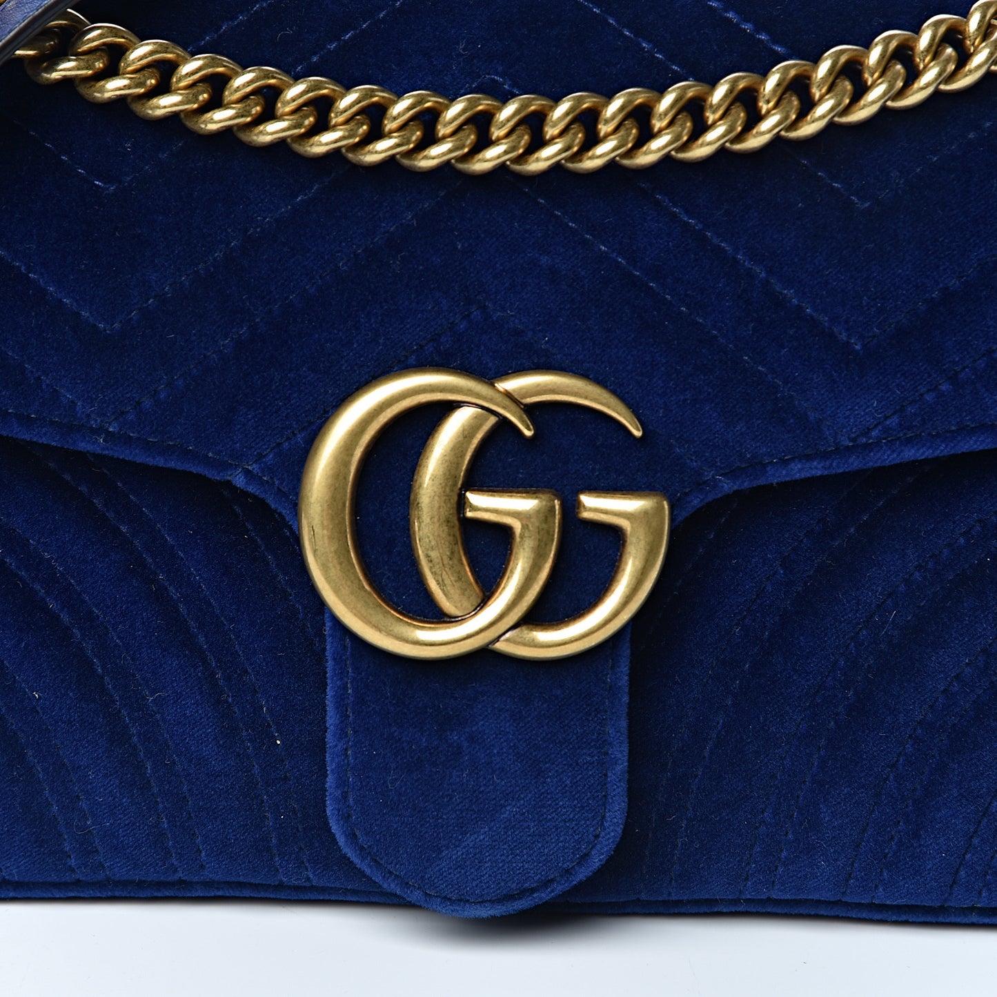 Velvet Matelasse Small GG Marmont Shoulder Bag Cobalt Blue