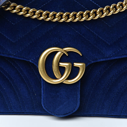 Gucci Velvet Matelasse Small GG Marmont Shoulder Bag Cobalt Blue 11 of 13