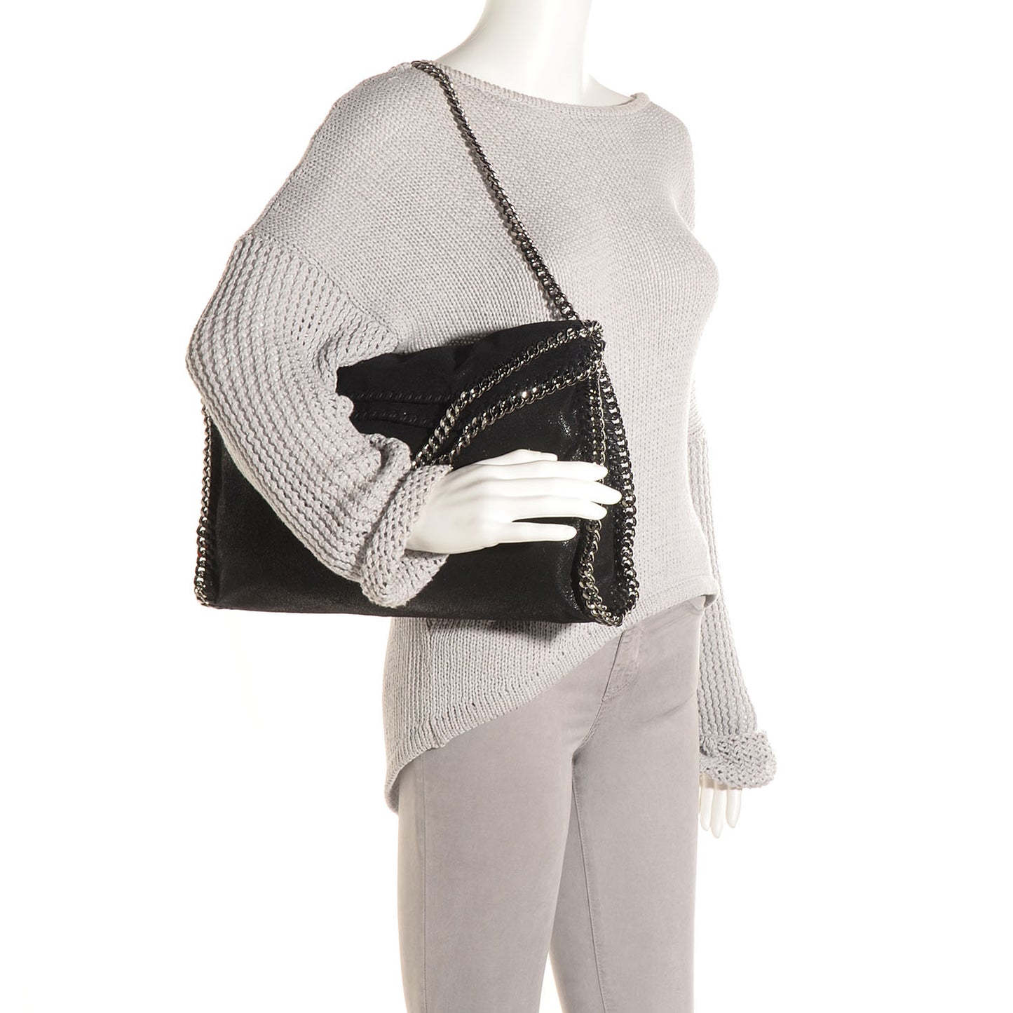 Faux Leather Shaggy Deer Falabella Fold Over Tote Black