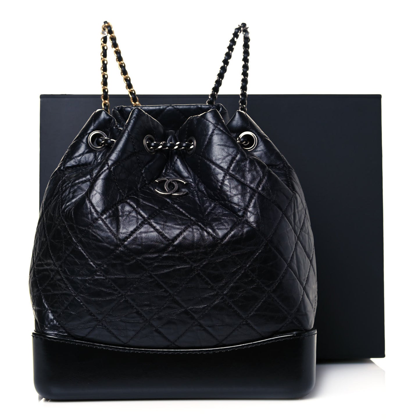 Aged Calfskin Quilted Small Gabrielle Backpack Black