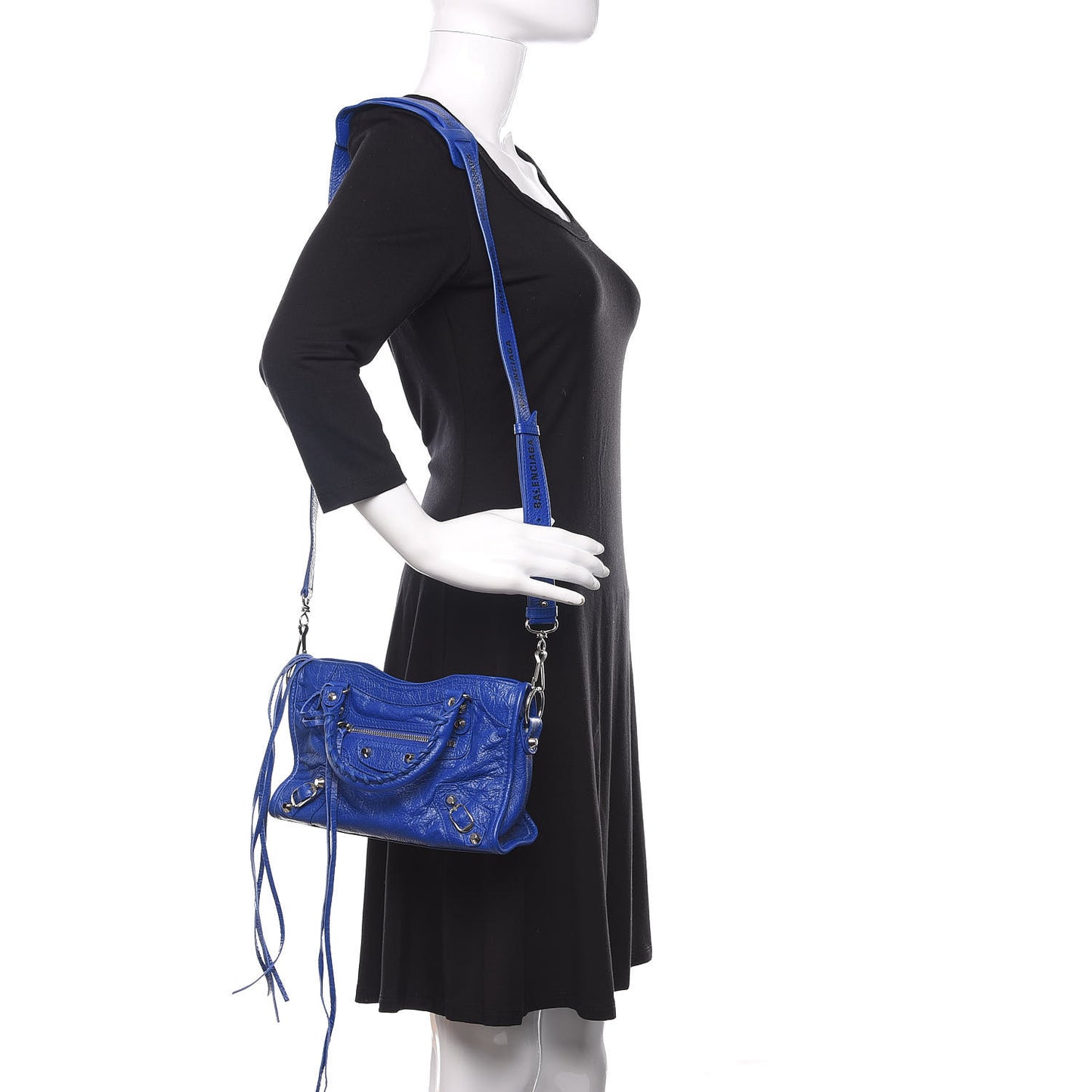 Agneau Classic Silver Hardware Mini City Logo Strap Bleu Electric Black
