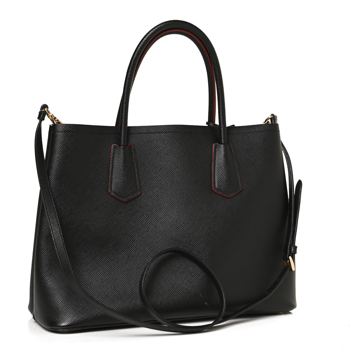 Prada Saffiano Cuir Medium Double Bag Black Fuoco 3 of 12