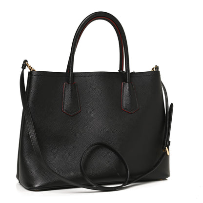 Prada Saffiano Cuir Medium Double Bag Black Fuoco 3 of 12