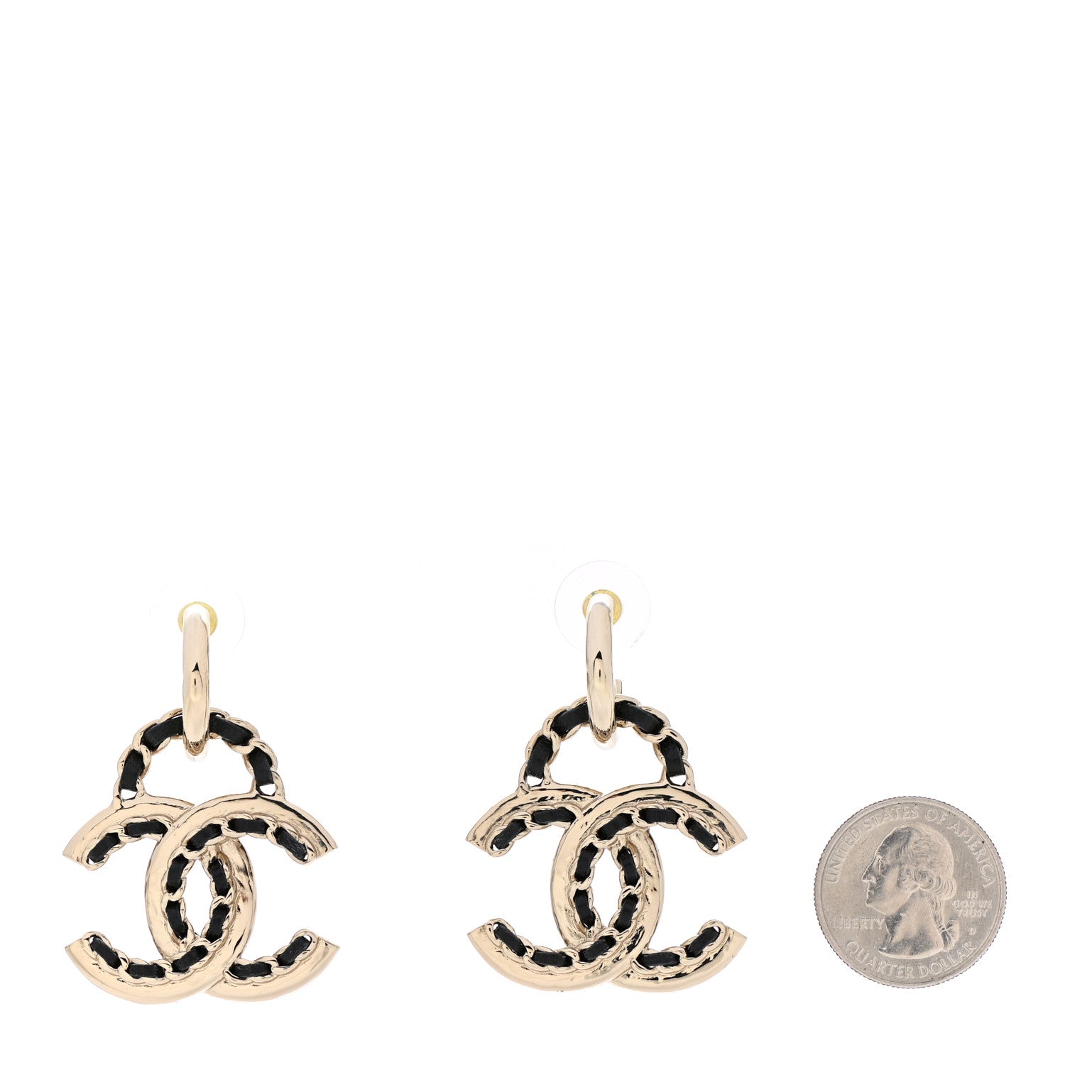 Chanel Lambskin Chain CC Drop Earrings Black Gold 2 of 5