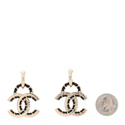 Chanel Lambskin Chain CC Drop Earrings Black Gold 2 of 5