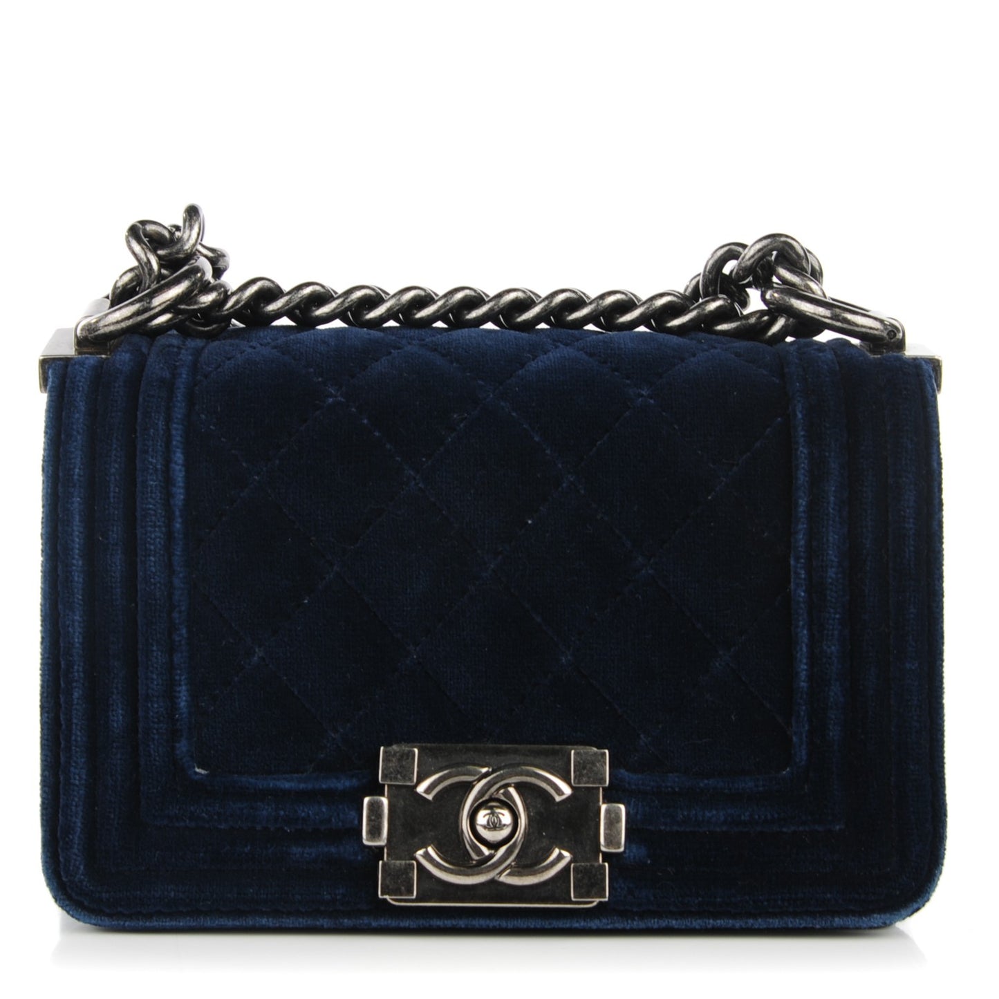 Velvet Quilted Mini Boy Flap Navy