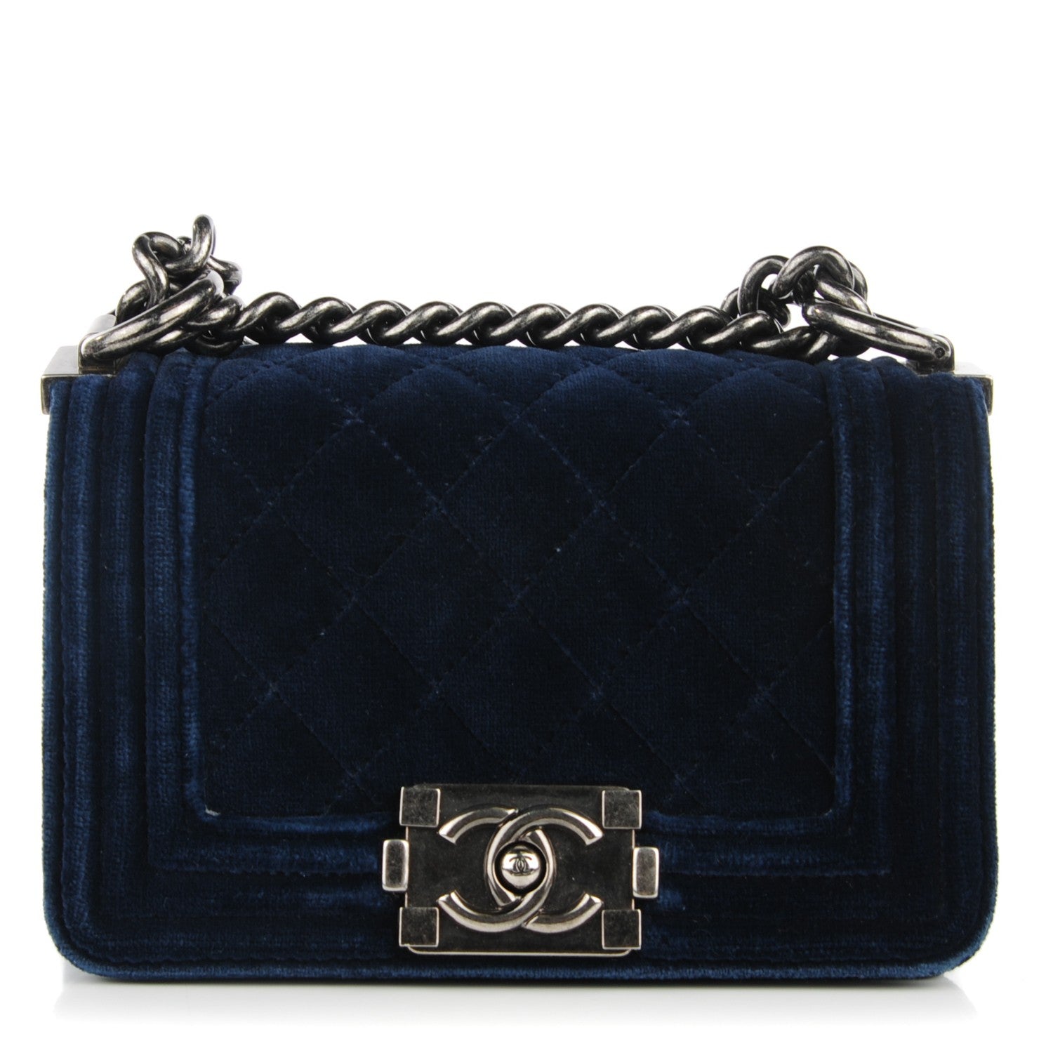 Chanel Velvet Quilted Mini Boy Flap Navy 1 of 8