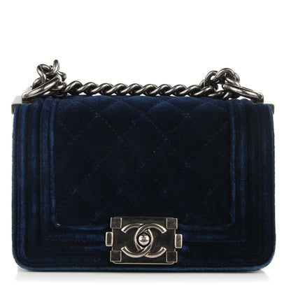 Chanel Velvet Quilted Mini Boy Flap Navy 1 of 8