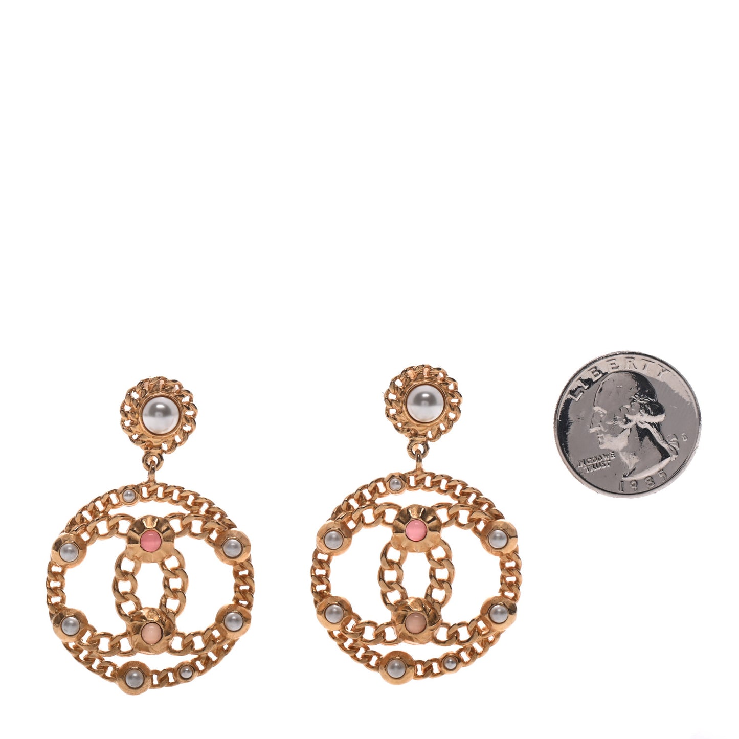 Pearl Gripoix CC Chain Drop Clip On Earrings Gold