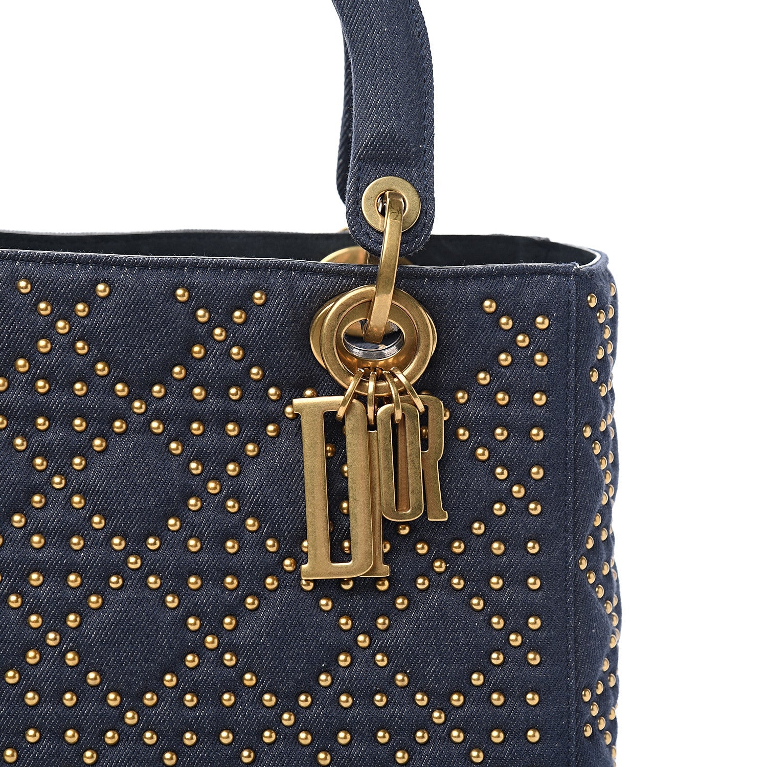 Christian Dior Canvas Cannage Studded Medium Supple Lady Dior Blue 9 of 9