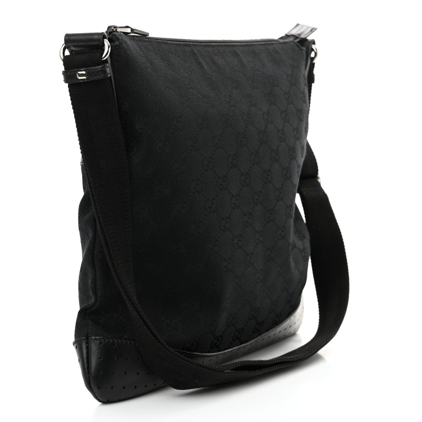 Monogram Calfskin Perforated Medium Flat Messenger Bag Black
