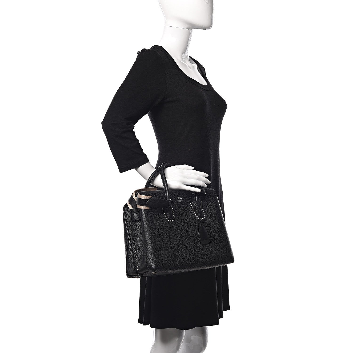 MCM Grained Calfskin Studded Medium Milla Tote Black 3 of 11
