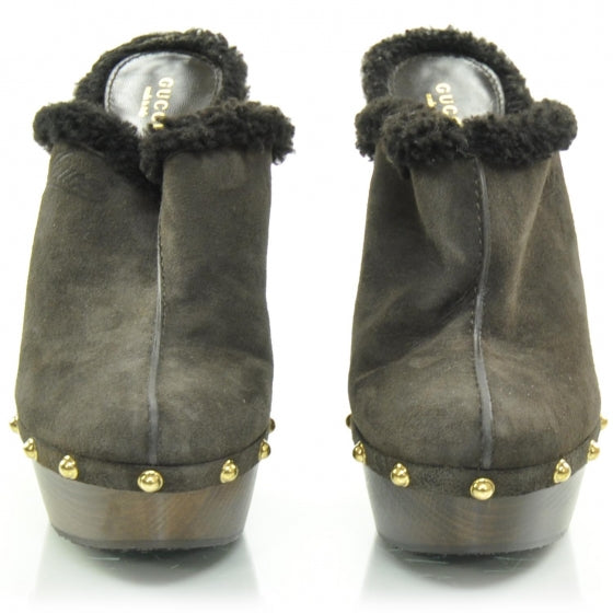 Gucci Suede Shearling Lined Montana Studded Clogs 39 2 of 7