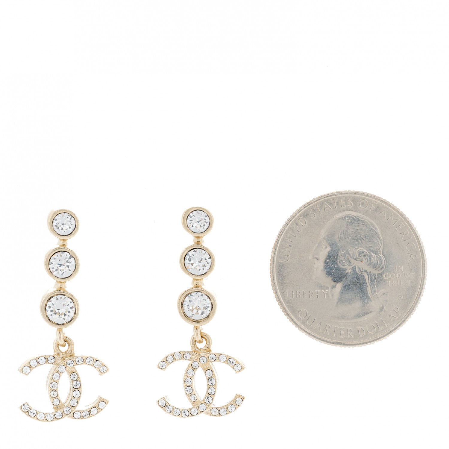 Chanel CC Crystal Drop Earrings Gold 2 of 5