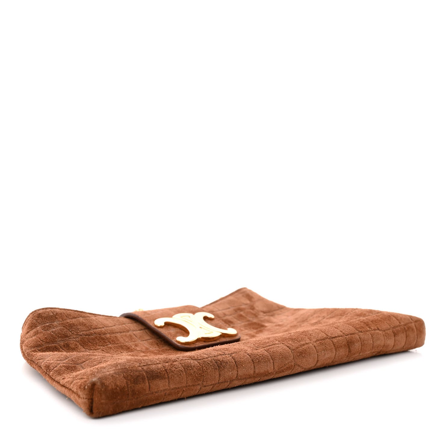 Suede Crocodile Embossed Triomphe Wiltern Clutch Brown