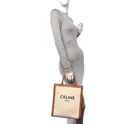 Celine Canvas Calfskin Logo Print Small Vertical Cabas Natural Tan 2 of 9