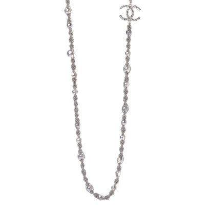 Chanel Pearl Bead CC Long Necklace Silver Grey 1 of 7