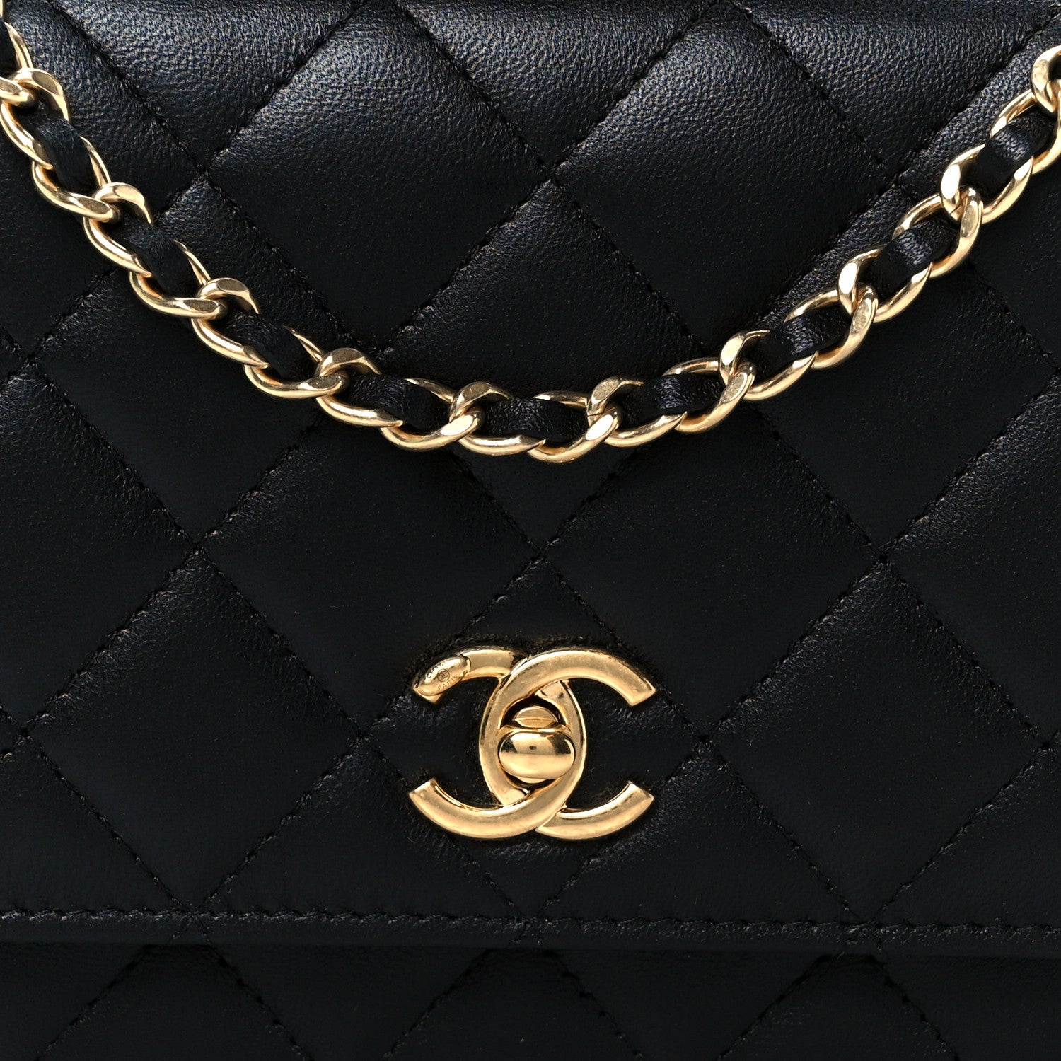 Chanel Lambskin Quilted Crystal Pearl Handle Wallet On Chain WOC Black 11 of 14