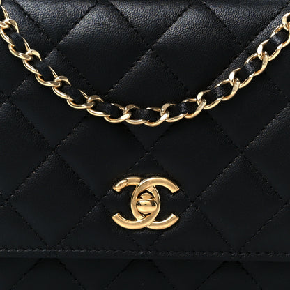 Chanel Lambskin Quilted Crystal Pearl Handle Wallet On Chain WOC Black 11 of 14