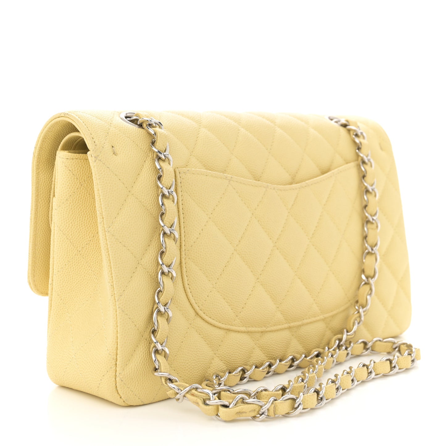 Caviar Quilted Medium Double Flap Light Yellow