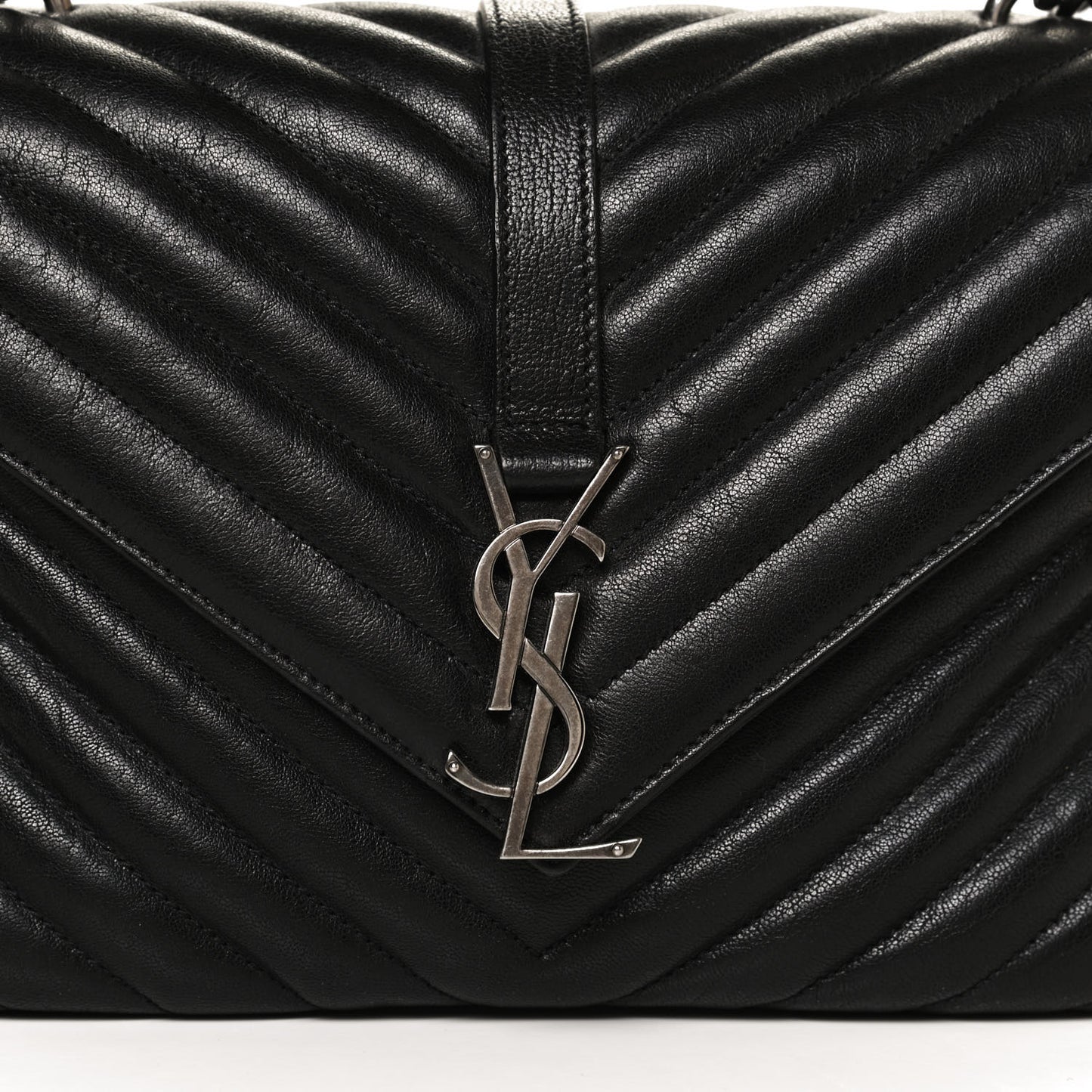 Sheepskin Matelasse Chevron Monogram Medium College Bag Black