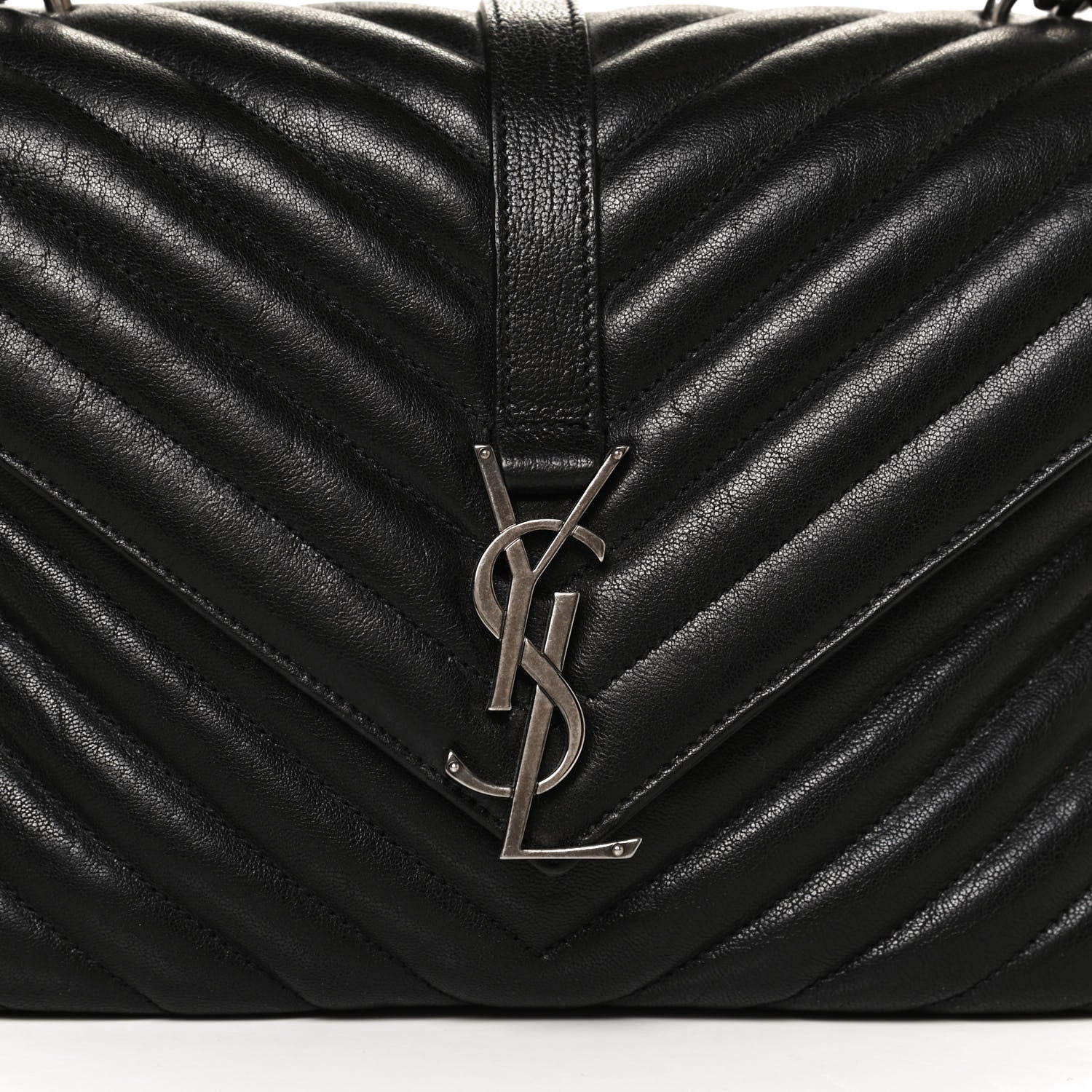 Saint Laurent Sheepskin Matelasse Chevron Monogram Medium College Bag Black 9 of 12