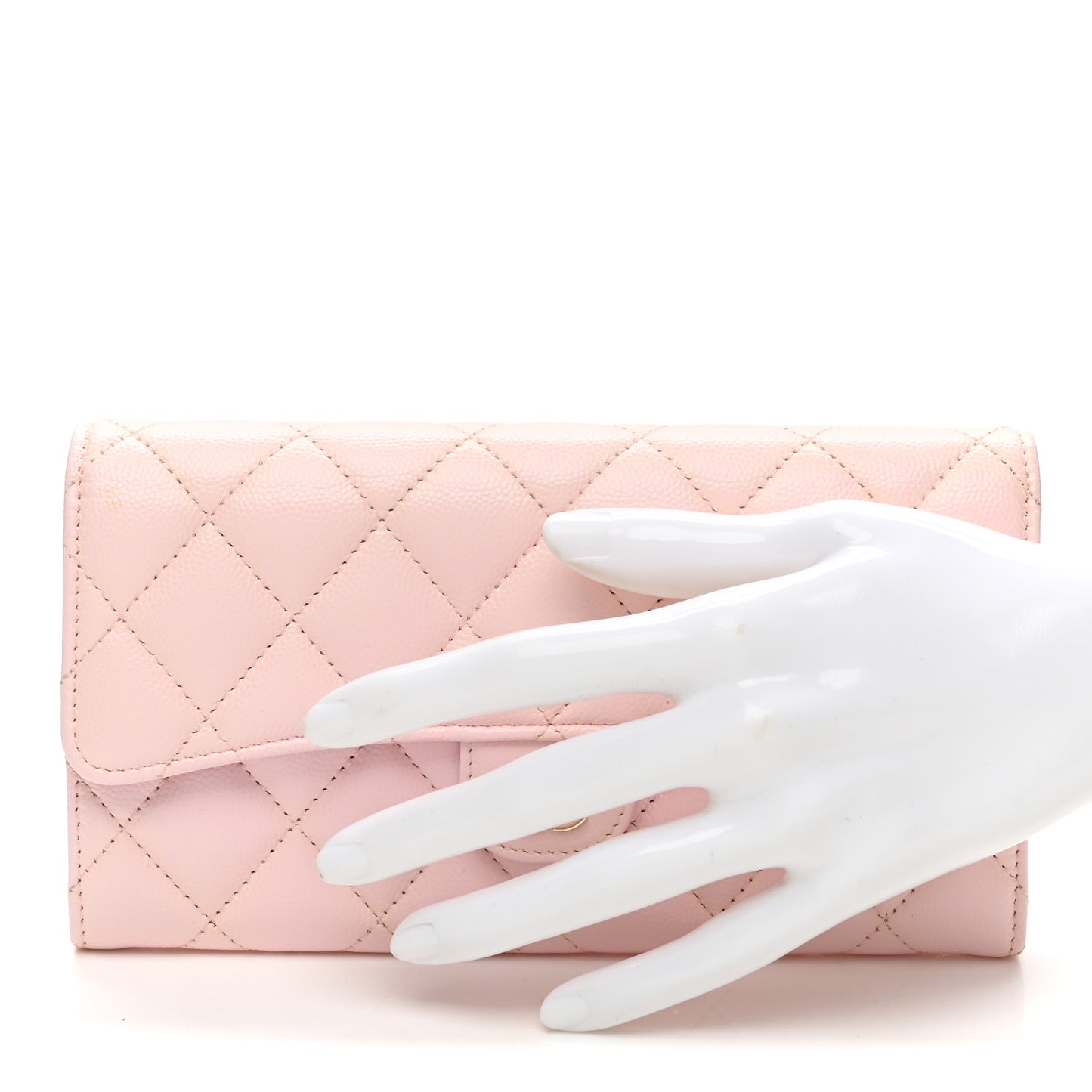 Caviar Quilted Large Gusset Flap Wallet Light Pink