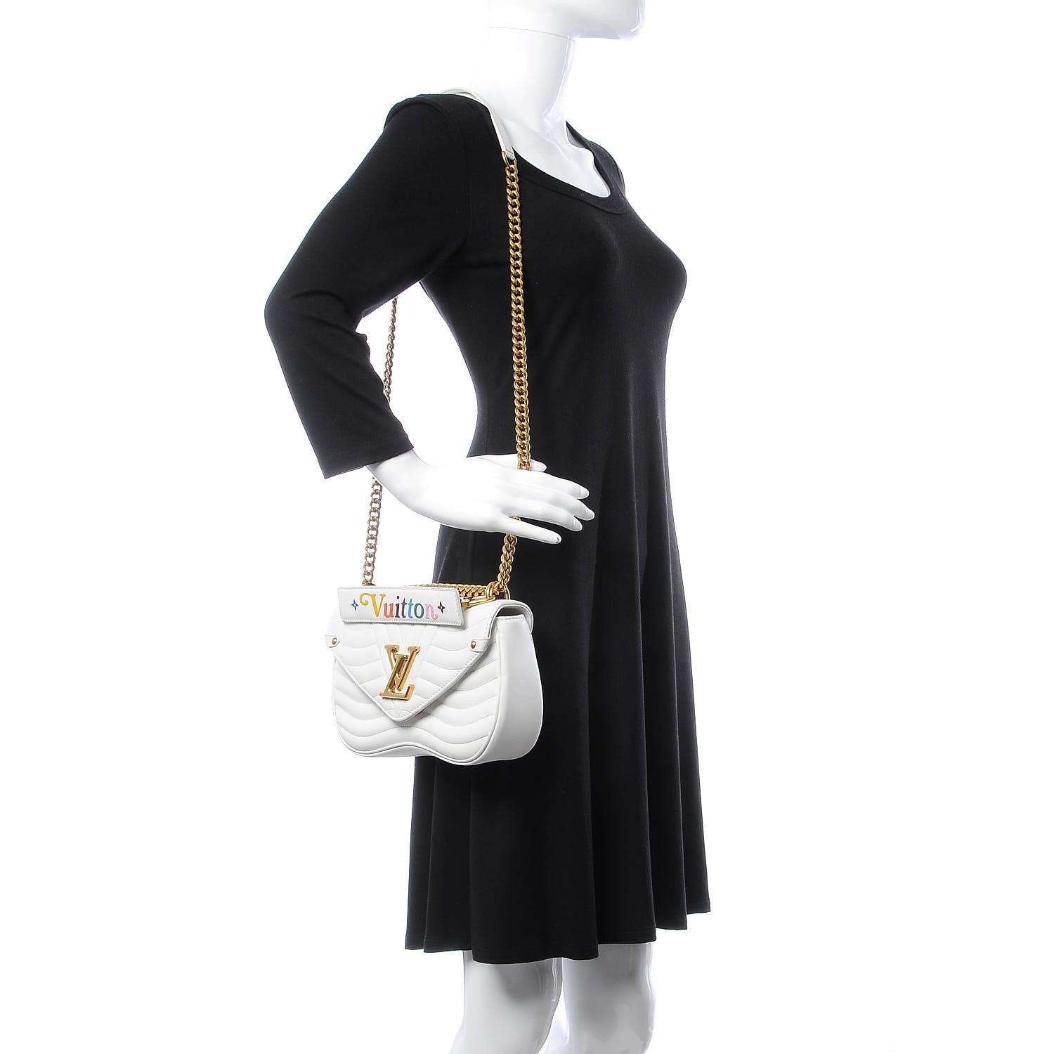 Louis Vuitton Calfskin New Wave Chain MM Snow 2 of 13
