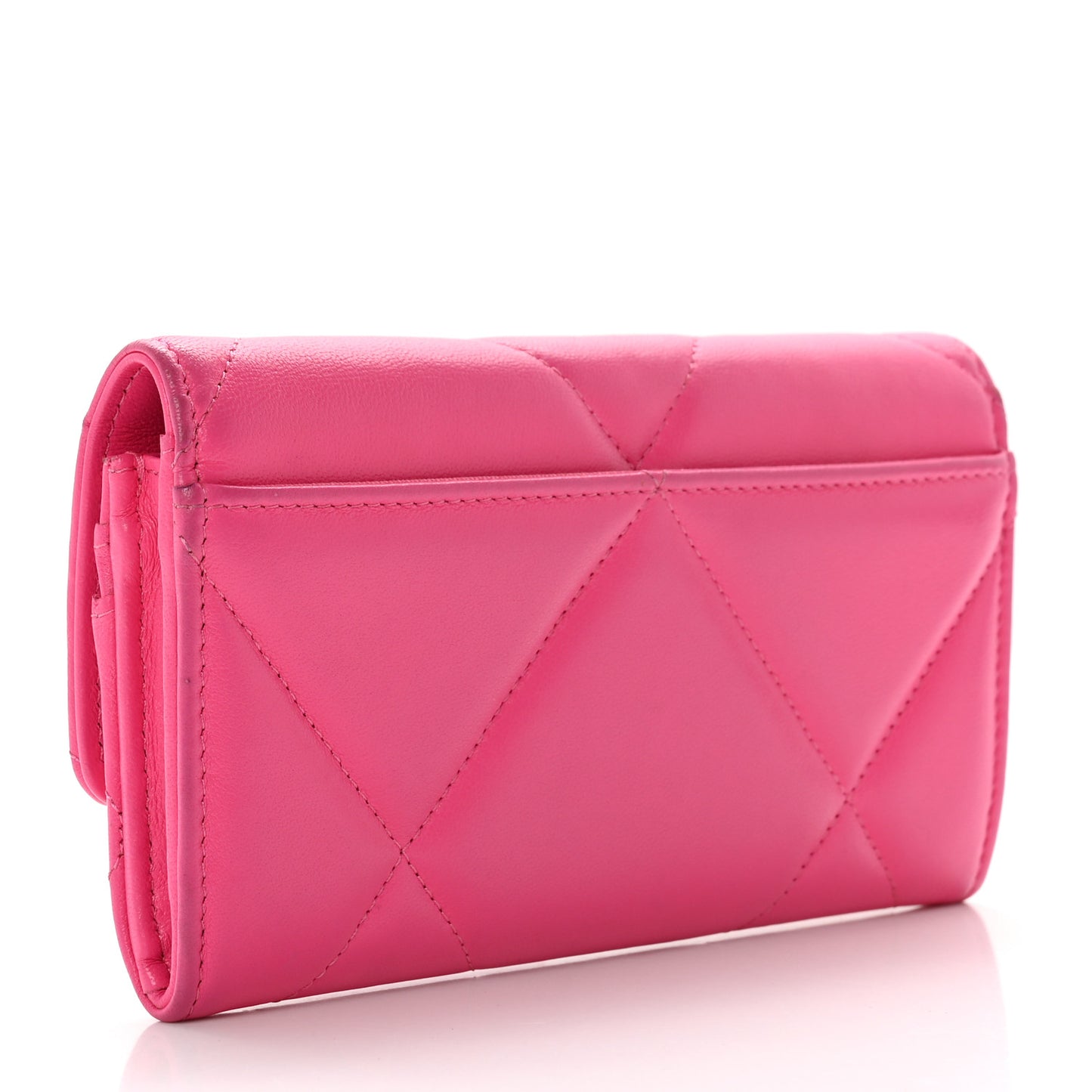Shiny Goatskin Quilted Chanel 19 Flap Wallet Dark Pink