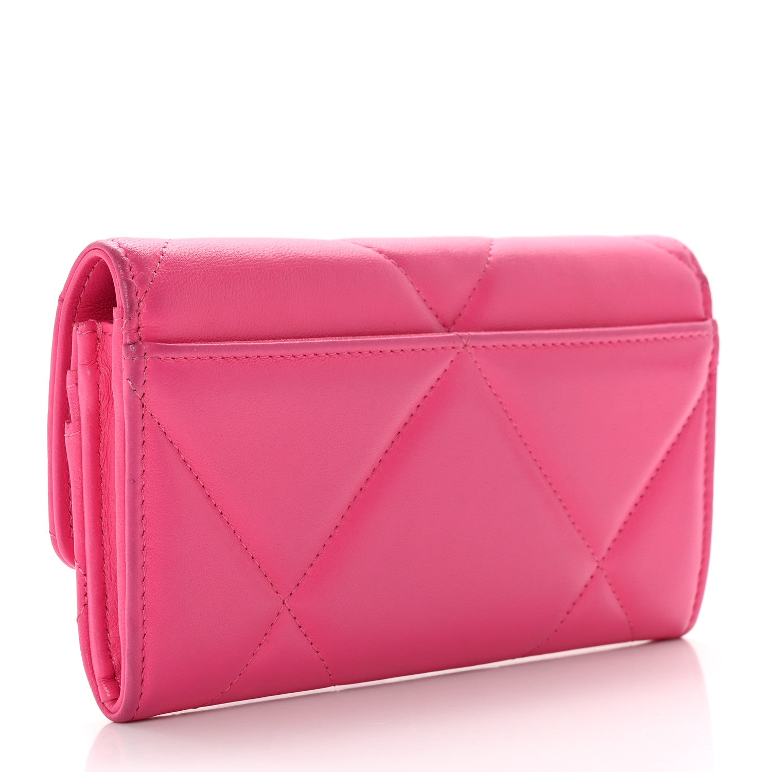 Chanel Shiny Goatskin Quilted Chanel 19 Flap Wallet Dark Pink 3 of 10