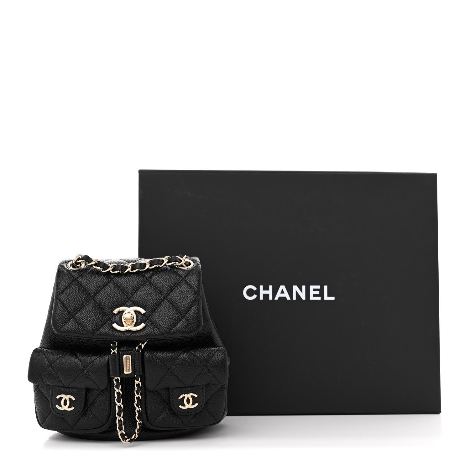 Chanel Shiny Caviar Quilted Small Duma Pockets Drawstring Backpack Black 12 of 12
