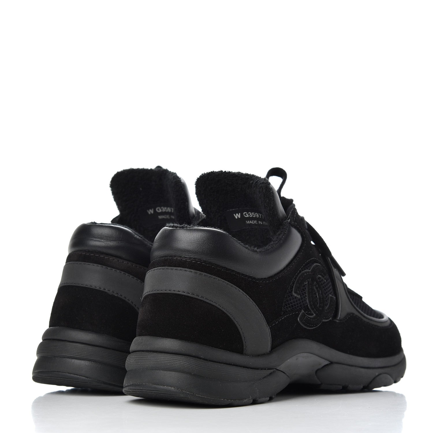 Chanel Fabric Calfskin Suede CC Sneakers 37.5 Black 4 of 16