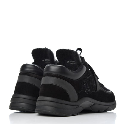 Chanel Fabric Calfskin Suede CC Sneakers 37.5 Black 4 of 16
