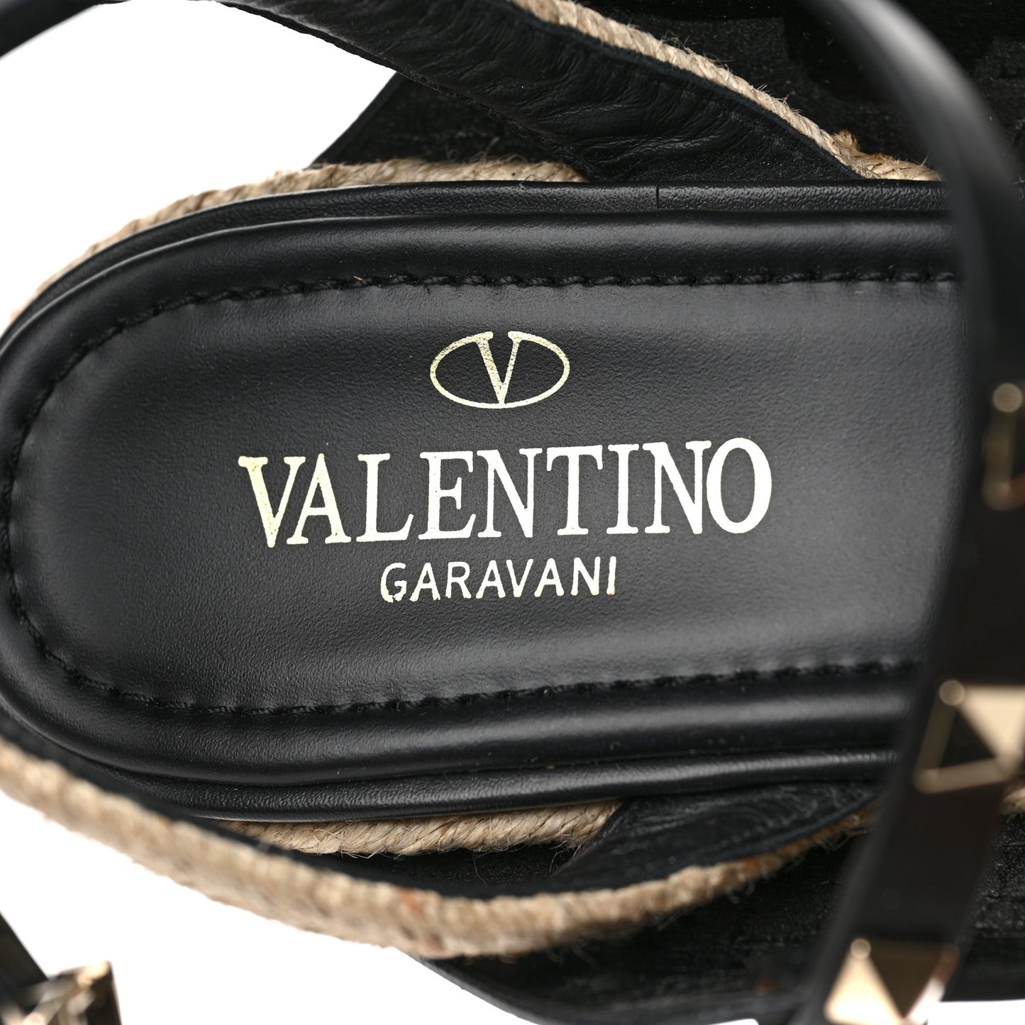 Calfskin Rockstud Ankle Strap Espadrille 20/110mm Wedge Sandals 38 Black