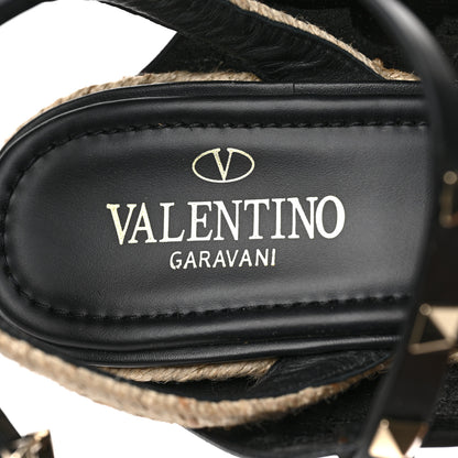 Valentino Garavani Calfskin Rockstud Ankle Strap Espadrille 20/110mm Wedge Sandals 38 Black 7 of 9