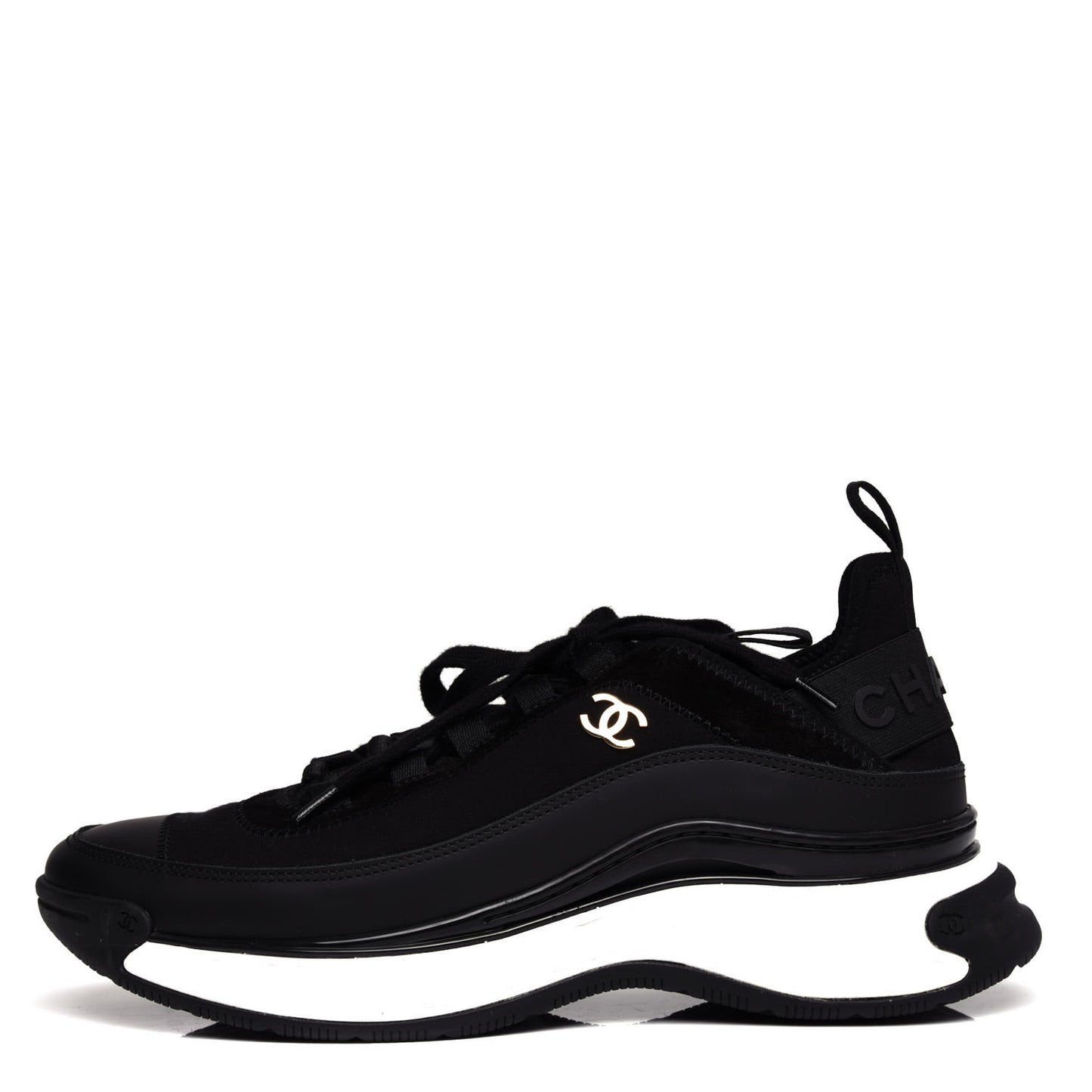 Velvet Calfskin Mixed Fibers CC Sneakers 38.5 Black