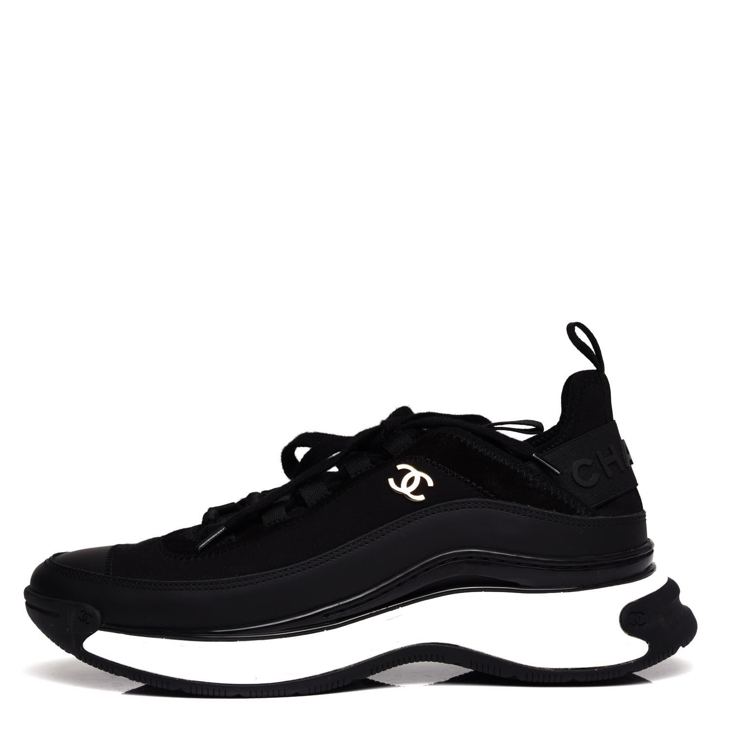 Chanel Velvet Calfskin Mixed Fibers CC Sneakers 38.5 Black 1 of 10