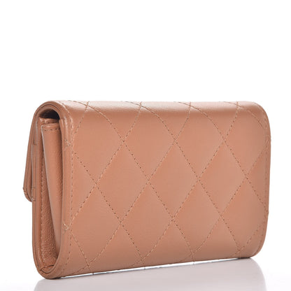 Chanel Lambskin Quilted Flap Card Holder Beige 3 of 9