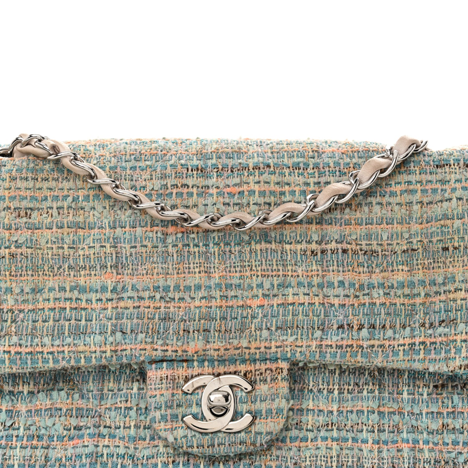 Chanel Tweed Quilted Medium Double Flap Blue Multicolor 8 of 14