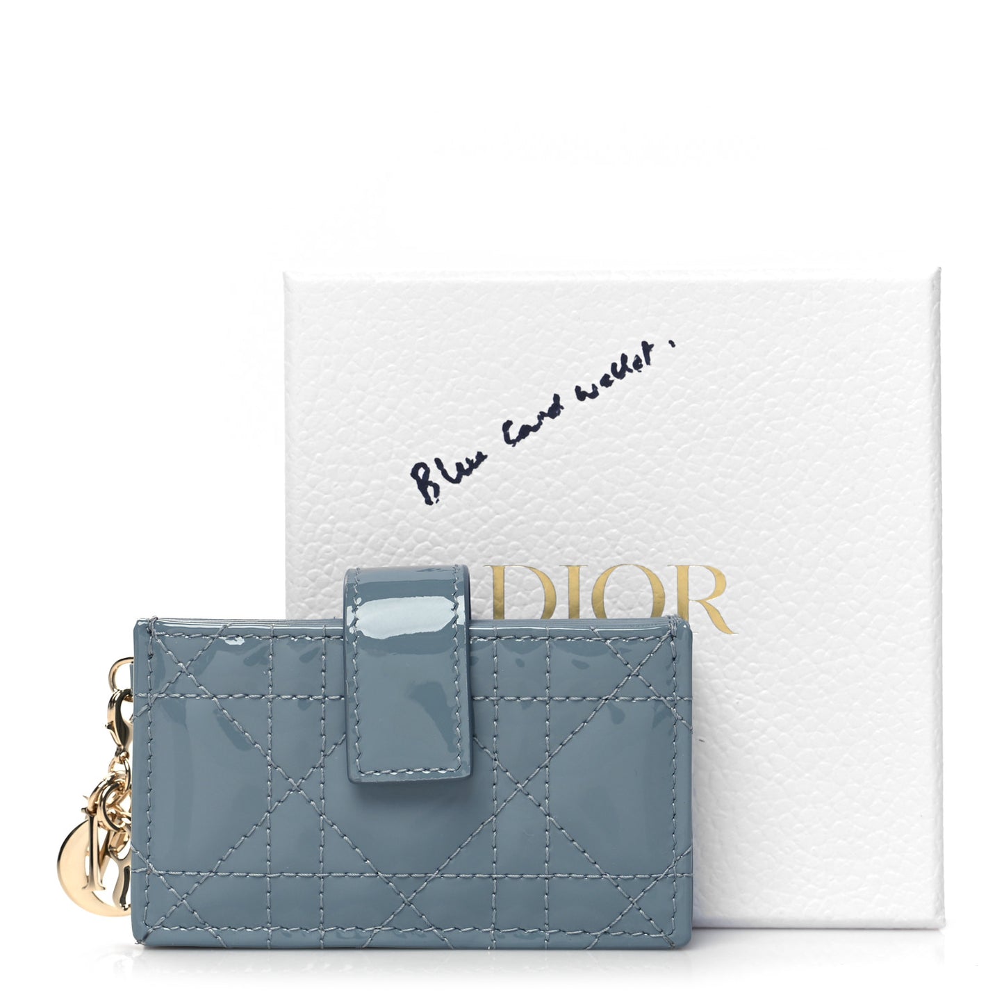Patent Cannage Lady Dior 5 Gusset Card Holder Cloud Blue