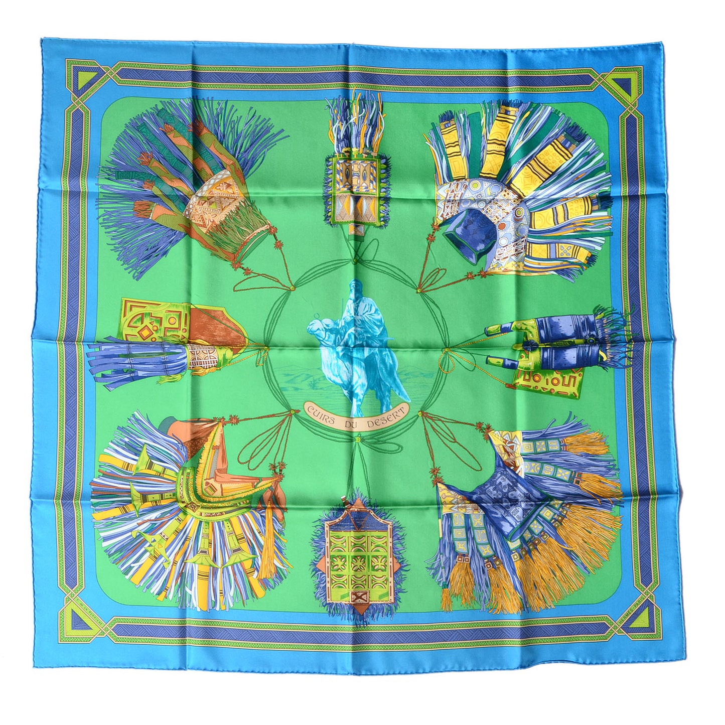 Silk Cuirs Du Desert Scarf 90 Cobalt Vert Lavande