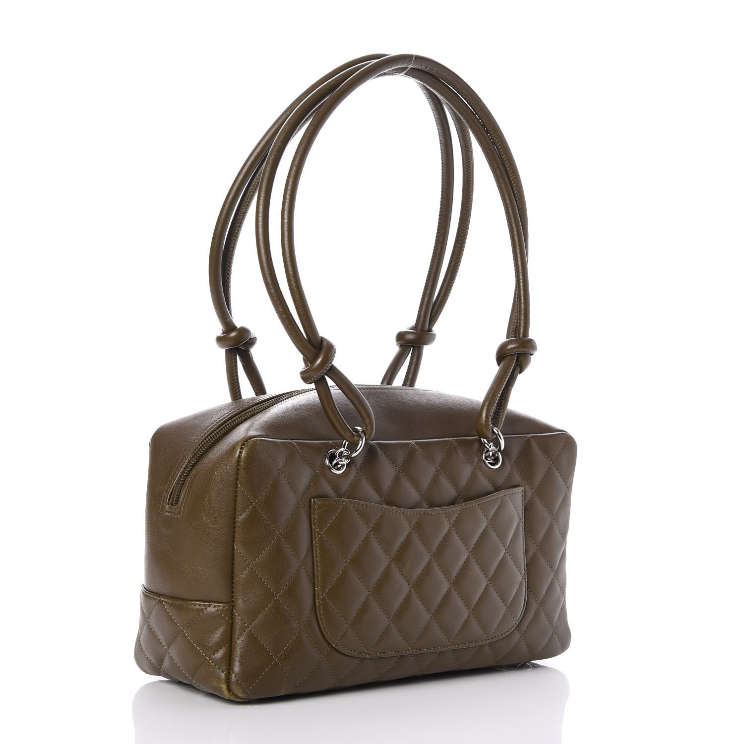 Chanel Calfskin Python Quilted Large Cambon Bowler Khaki 3 of 9