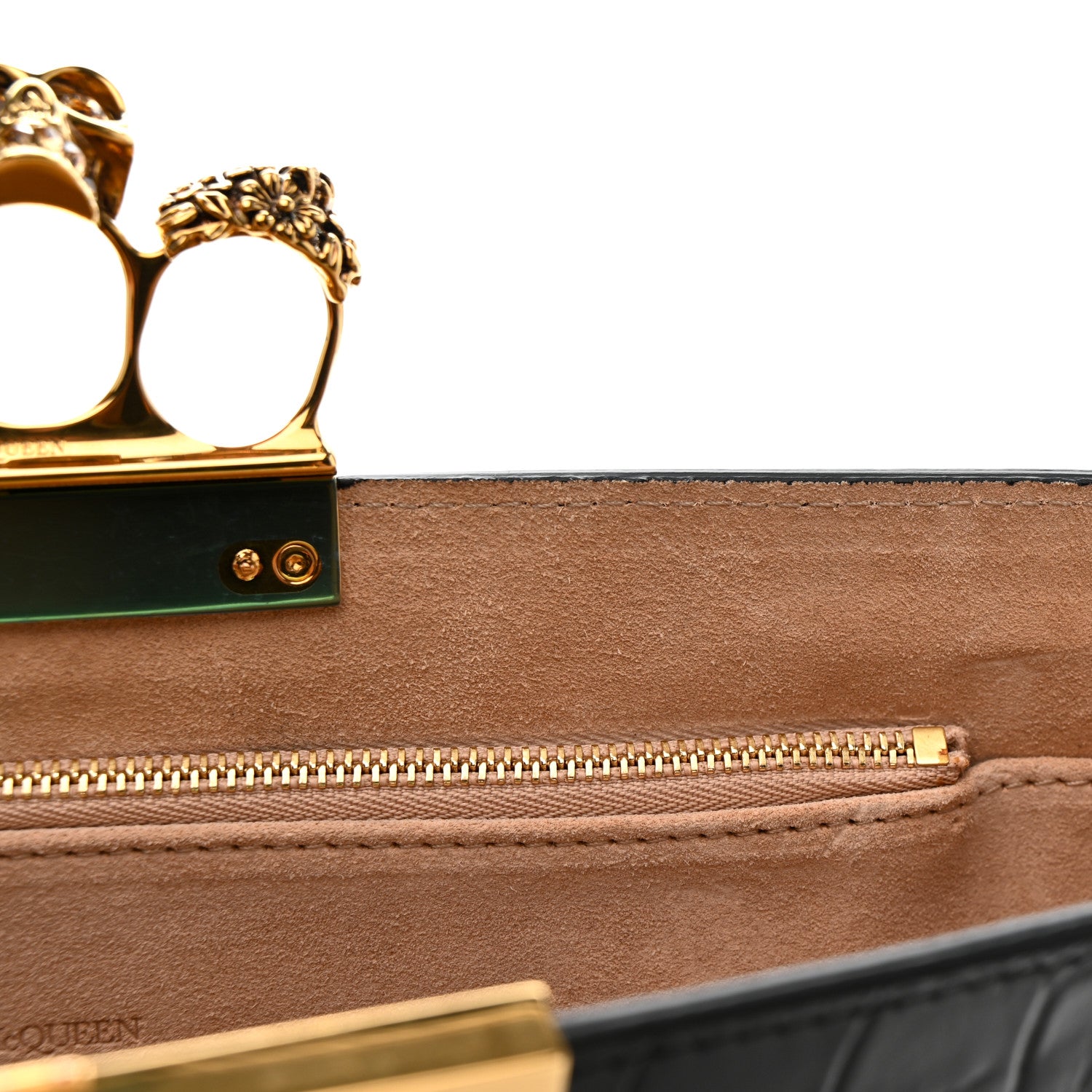 Alexander McQueen Calfskin Crocodile Embossed Knuckle Flat Clutch