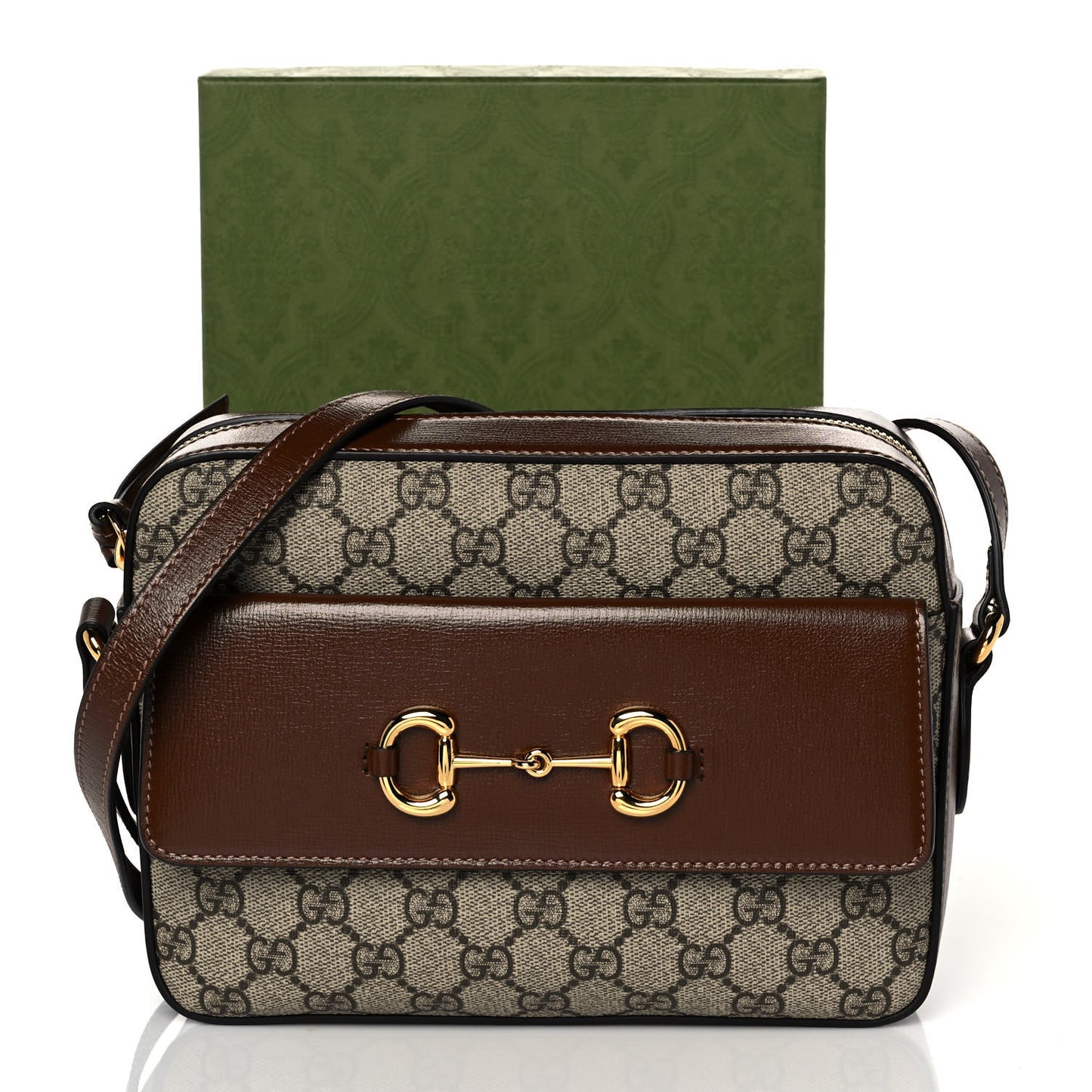 GG Supreme Monogram Small Horsebit 1955 Shoulder Bag Beige Brown Sugar
