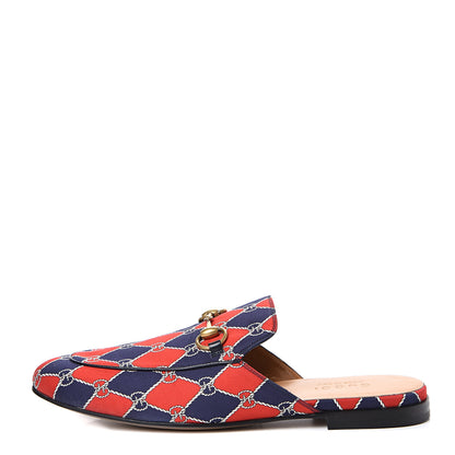 Gucci Mini GG Rhombus Chain Mens Princetown Slippers 8 Royal Bleuett Red 1 of 7